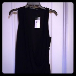 Black sleeveless faux wrap top